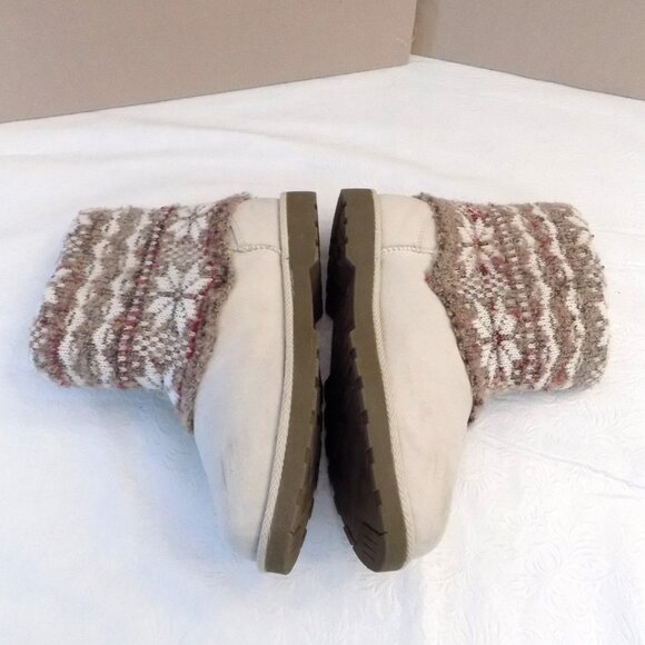 Makalu 6 Fair Isle Sweater Boots Fur Lined Big Button Trim Faux Shearling Suede - Picture 4 of 7